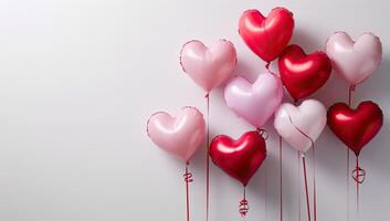 ai generiert Valentinstag Tag Hintergrund mit Herz geformt Luftballons auf Weiß Hintergrund foto
