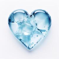 ai generiert Herz gemacht von transparent Blau Eis auf ein Weiß Hintergrund foto