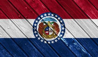 Flagge von Missouri Zustand USA auf ein texturiert Hintergrund. Konzept Collage. foto