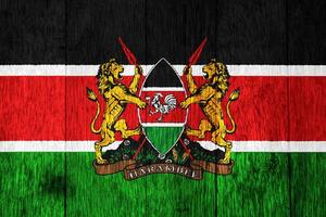 Flagge und Mantel von Waffen von Republik von Kenia auf ein texturiert Hintergrund. Konzept Collage. foto
