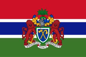 das offiziell Strom Flagge und Mantel von Waffen von Republik von Gambia. Zustand Flagge von Gambia Textur. Illustration. foto