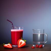 ai generiert gesund Erdbeere Smoothie im ein transparent Glas mit Erdbeeren. generativ ai. foto