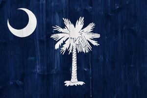 Flagge von Süd Carolina USA Zustand auf ein texturiert Hintergrund. Konzept Collage. foto