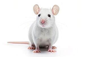 ai generiert Nahansicht Weiß Labor Ratte Maus auf ein Weiß Hintergrund foto