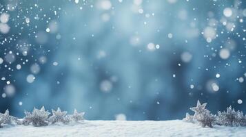 ai generiert Winter Hintergrund mit Kopieren Raum. Winter, Schnee, Schneeflocken, Schneeflocke, Eis, gefroren, Dekorationen foto