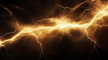 ai generiert Gold Blitz von Blitz auf dunkel Hintergrund. elektrisch, Energie, Sturm, Leistung, Donner foto