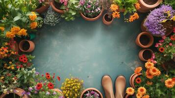 ai generiert Garten Gehweg inmitten Blühen Blumen - - Blumen- Schönheit foto