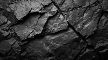 ai generiert ein texturiert schwarz Stein Hintergrund gefertigt von das rauh, dunkel grau Oberfläche von ein Berg foto