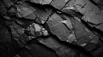 ai generiert ein texturiert schwarz Stein Hintergrund gefertigt von das rauh, dunkel grau Oberfläche von ein Berg foto