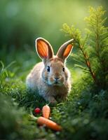 ai generiert Hase im das Garten foto