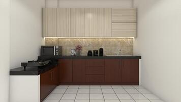 rustikal Küche Kabinett Design mit hölzern Möblierung, 3d Illustration foto