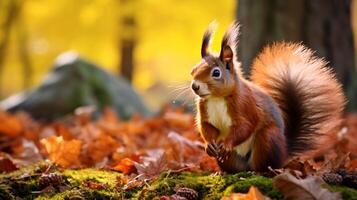 ai generiert ein Eichhörnchen ist Sitzung auf ein Baum Ast foto