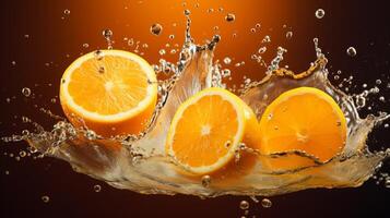 ai generiert Orange Farbe Spritzen Hintergrund foto