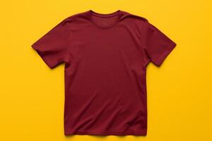 ai generiert Burgund rot klassisch Rundhalsausschnitt T-Shirt Attrappe, Lehrmodell, Simulation mit Modell- foto