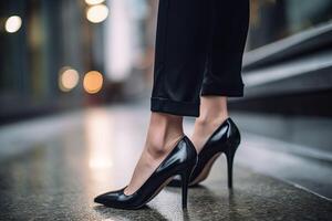 ai generiert Frauen schwarz Füße Stilettos. generieren ai foto