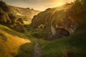 ai generiert Landschaft Morgen Sonnenaufgang natürlich Grotte. generieren ai foto