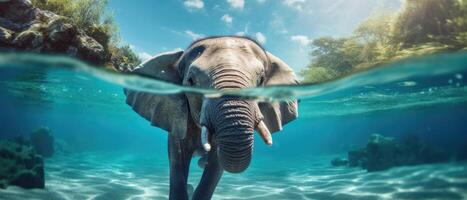 ai generiert ein Baby Elefant ist Schwimmen im das Ozean, ai generiert foto