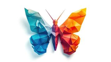 ai generiert bunt Origami Schmetterling, einzigartig Papier Polygon Kunstwerk, Ideal Haustier Konzept, ai generiert foto