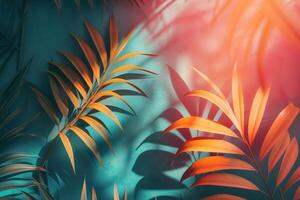 ai generiert dunkel tropisch Blätter leuchtend bunt Farben foto