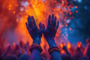 ai generiert bunt Regenbogen indisch Menschen feiern holi Festival foto