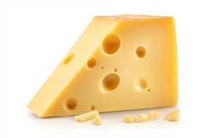 ai generiert lecker Käse Stücke isoliert auf Weiß Hintergrund foto
