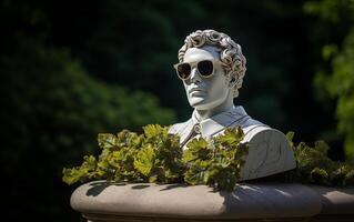 ai generiert Marmor Statue im Farbe Brille Torso auf ein Stand foto