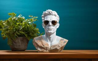 ai generiert Marmor Statue im Farbe Brille Torso auf ein Stand foto