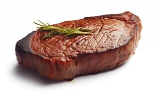 ai generiert gegrillt Schweinefleisch oder Rindfleisch Steaks mit Chili isoliert auf Weiß Hintergrund foto