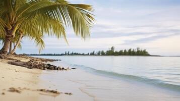 ai generiert ein malerisch Strand Rahmen mit Palme Bäume, Erfassen das Geist von Sommer- und Freizeit foto