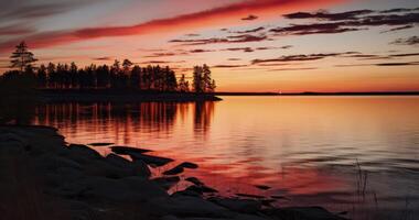 ai generiert Abend Flamme - - das Golf sonnte sich im das Wärme von ein großartig Purpur Sonnenuntergang foto