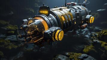 ai generiert ein U-Boot im das Ozean mit ein groß Schiff foto