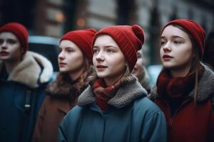 ai generiert Kinder Singen traditionell Lieder auf Straße. generieren ai foto