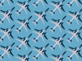 Flugzeug Hintergrund. Flüge, Reise und Luftfahrt. Muster von Weiß Flugzeuge auf ein Blau Hintergrund. das Passagier Flugzeug ist fliegend. Luft Transport Konzept foto