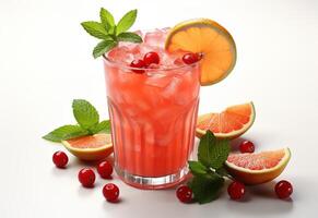 ai generiert köstlich erfrischend Cranberry Cocktail mit Eis, mit Minze Grapefruit und orange. tropisch trinken. foto