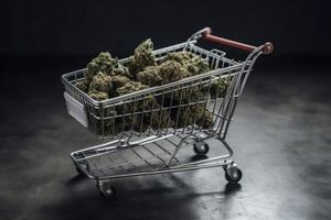 ai generiert Einkaufen Wagen mit Grün Marihuana Knospen. generieren ai foto