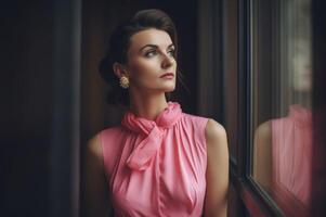 ai generiert Frau tragen elegant Abend Rosa Kleid. generieren ai foto