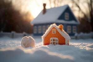 ai generiert gestrickt Haus Faden im Winter. generieren ai foto