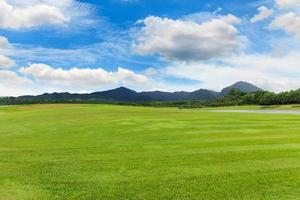 Landschaft mit grünem Rasen in einem schönen Garten foto