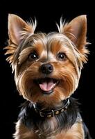 ai generiert bezaubernd Yorkshire Terrier mit ein groß Lächeln foto