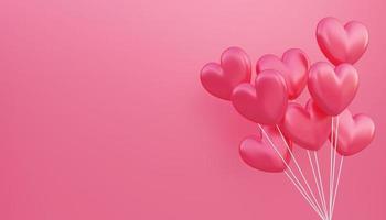 Valentinstag, Liebeskonzept Hintergrund, roter 3d herzförmiger Ballonblumenstrauß schwebend