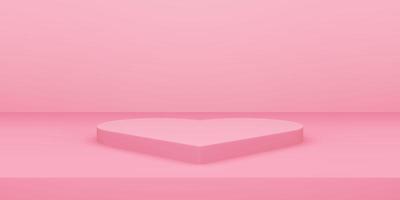 Valentinstag, 3D des herzförmigen Podiums mit rosa leerem Studioraum, Produkthintergrund, Modell für die Anzeige foto