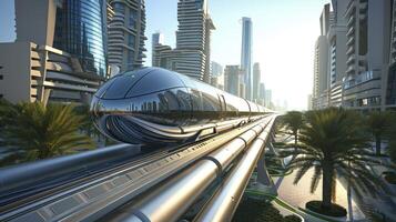 ai generiert Zug Hyperloop im modern Zukunft Stadt foto