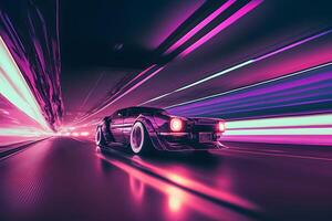 ai generiert futuristisch retro Welle Synth Welle Wagen. neural Netzwerk ai generiert foto