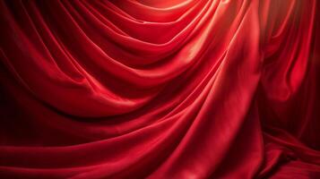 ai generiert elegant rot Satin- drapieren glatt foto