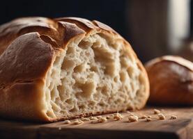 ai generiert frisch gebacken Brot Laib mit ein Sanft Krume foto