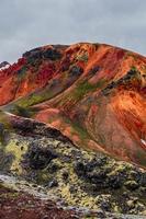 Titelseite mit farbenfrohen isländischen Regenbogenvulkanischen Landmannalaugar-Bergen am berühmten Laugavegur-Wanderweg in Island, dramatische Sommerlandschaft foto