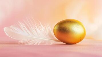 ai generiert Luxus golden Ei mit Feder Eleganz foto