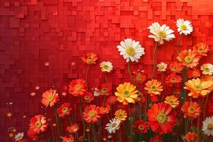 ai generiert Gerbera Gänseblümchen blühen auf rot Hintergrund foto