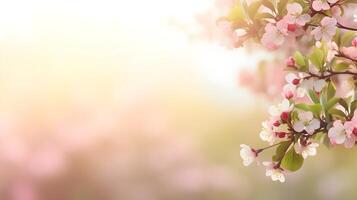 ai generiert Frühling Hintergrund mit Blühen Kirsche, Kopieren Raum. foto