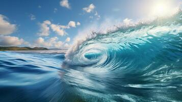 ai generiert Blau Ozean Welle. 3d machen Illustration. Ozean Wasser Hintergrund. foto